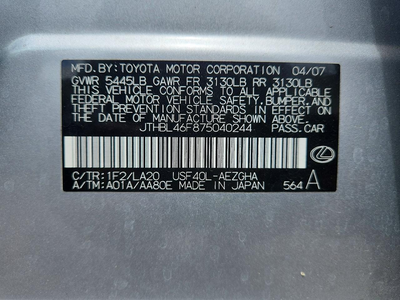 2007 LEXUS LS 460