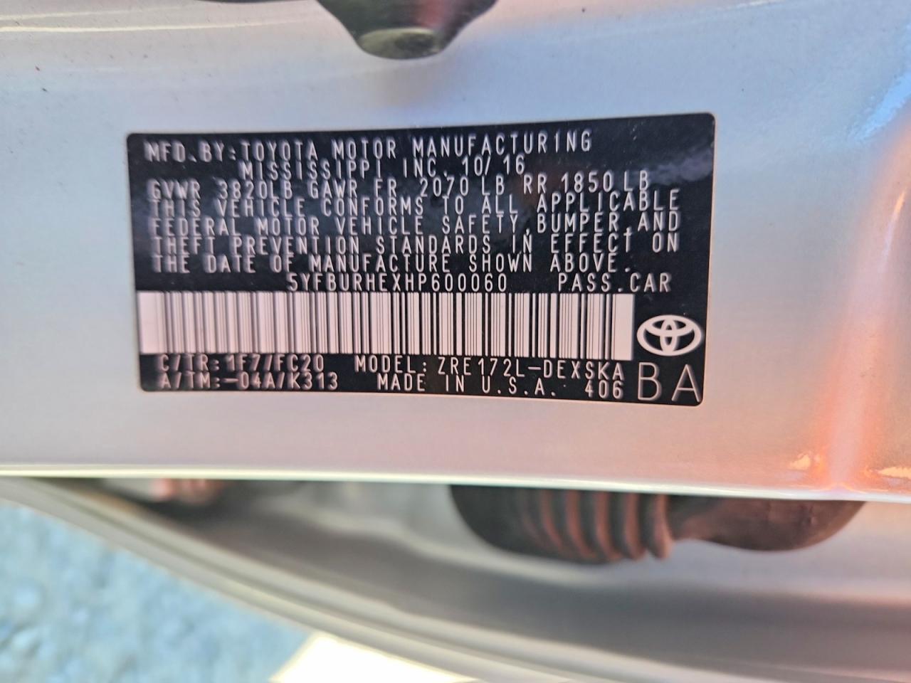 2017 TOYOTA COROLLA