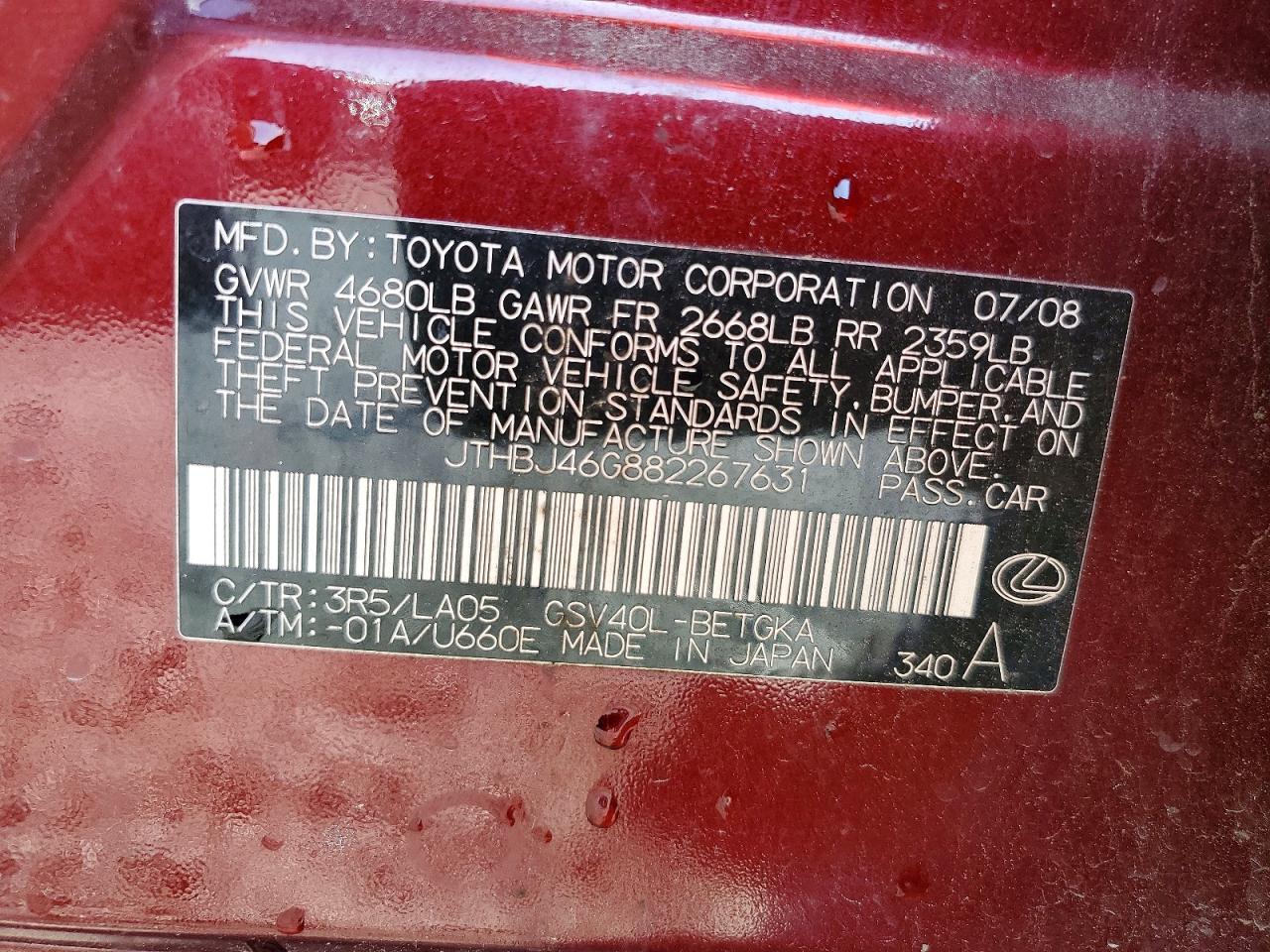2008 LEXUS ES 350