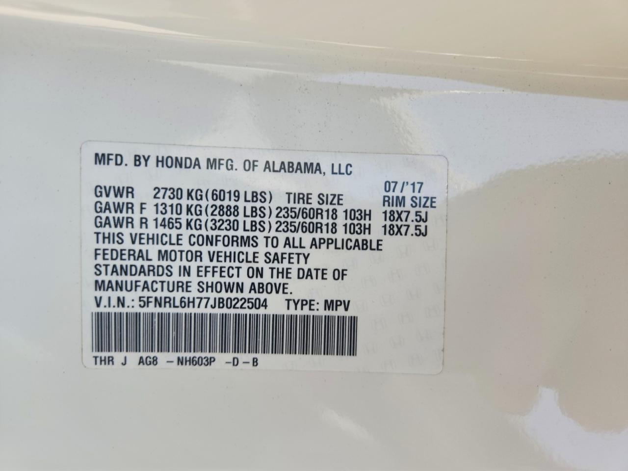 2018 HONDA ODYSSEY