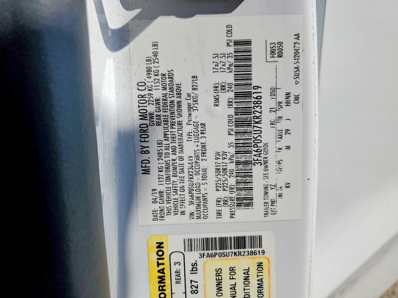 2019 FORD FUSION