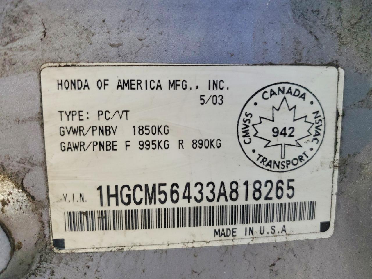 2003 HONDA ACCORD