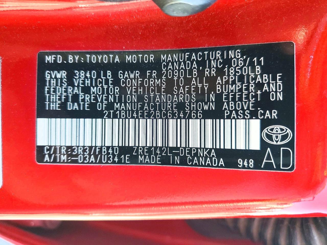 2011 TOYOTA COROLLA