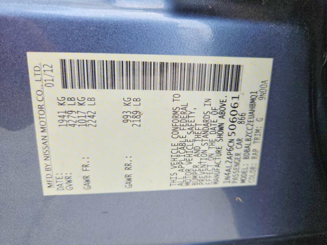 2012 NISSAN ALTIMA