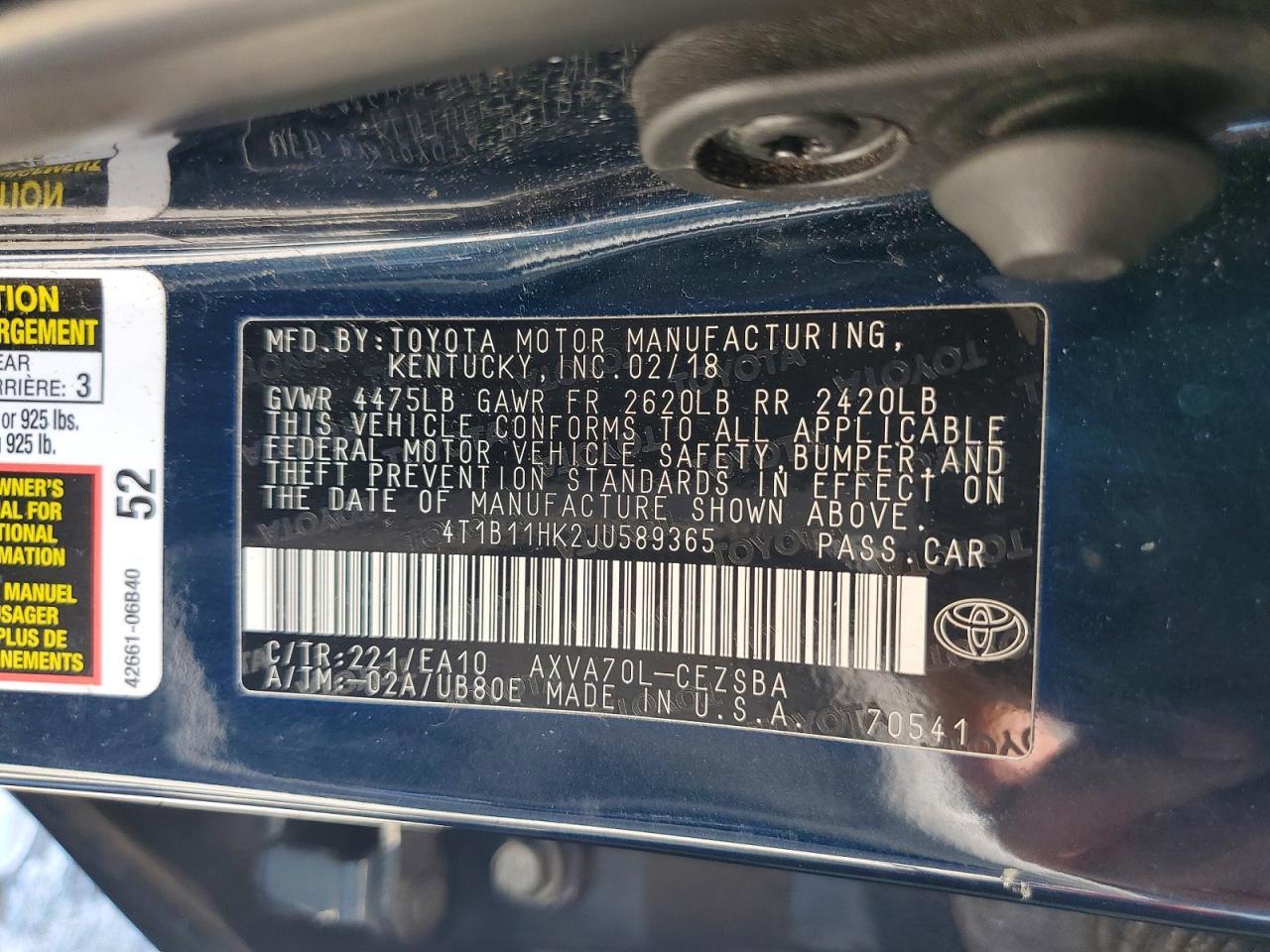 2018 TOYOTA CAMRY