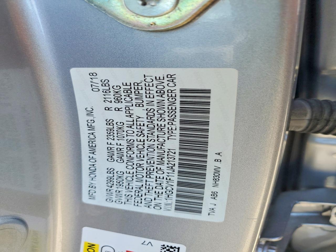 2018 HONDA ACCORD