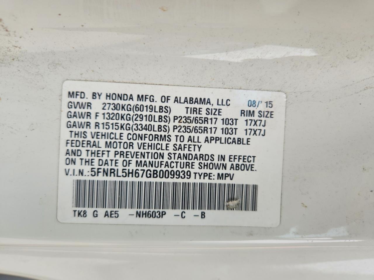 2016 HONDA ODYSSEY