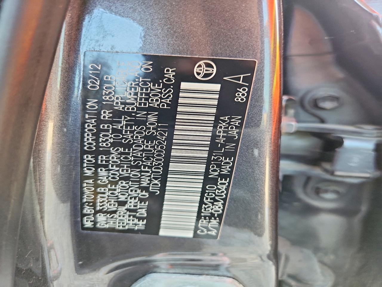 2012 TOYOTA YARIS