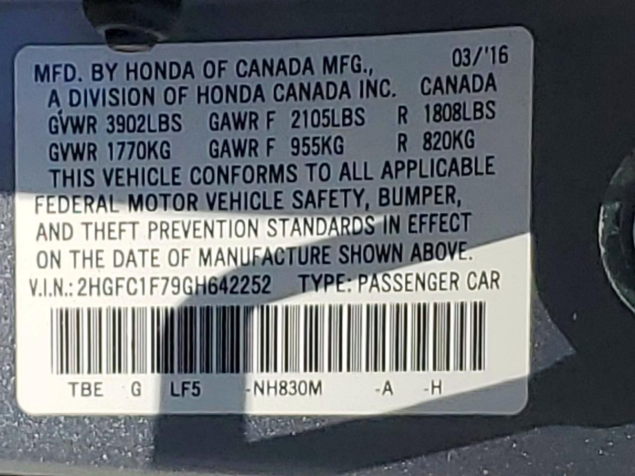 2016 HONDA CIVIC