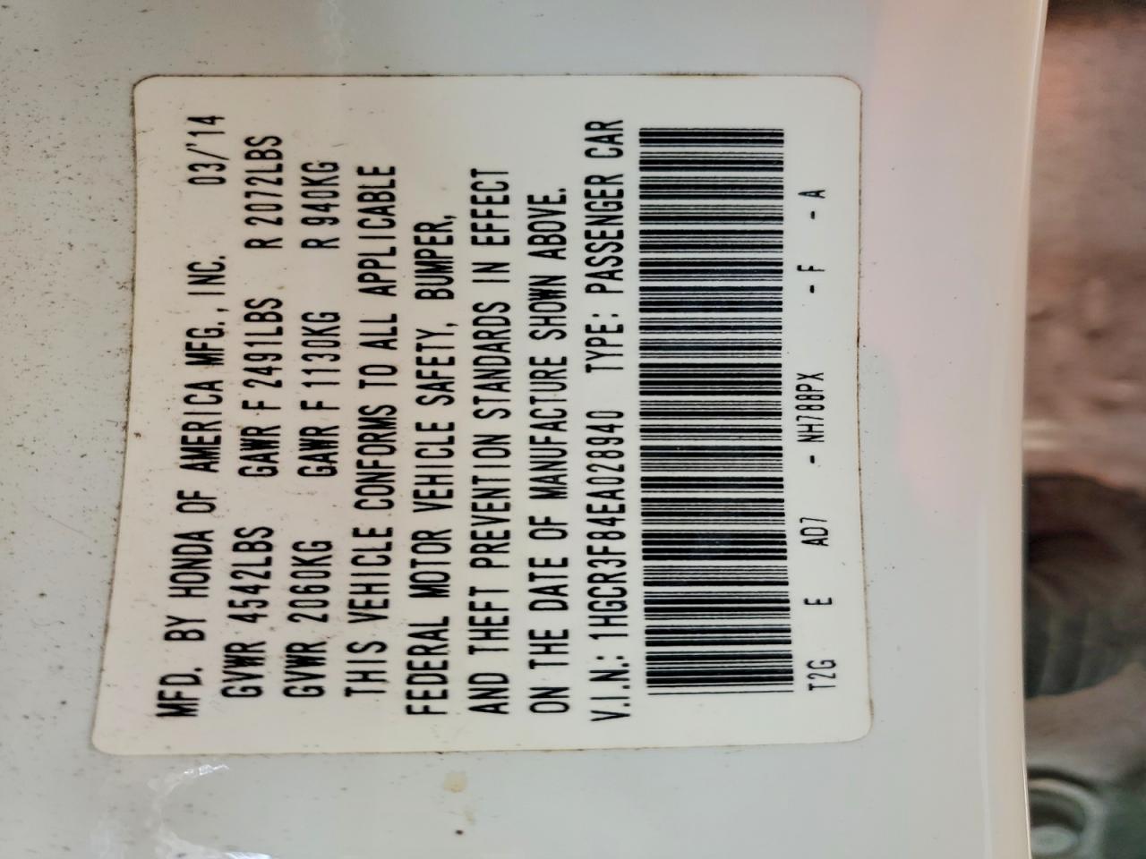 2014 HONDA ACCORD