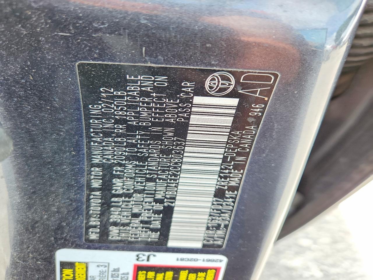 2012 TOYOTA COROLLA
