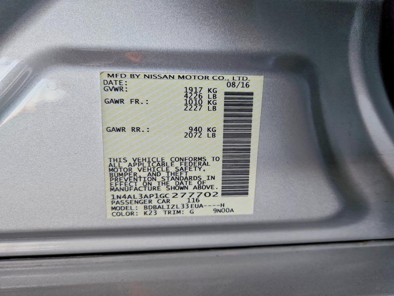 2016 NISSAN ALTIMA