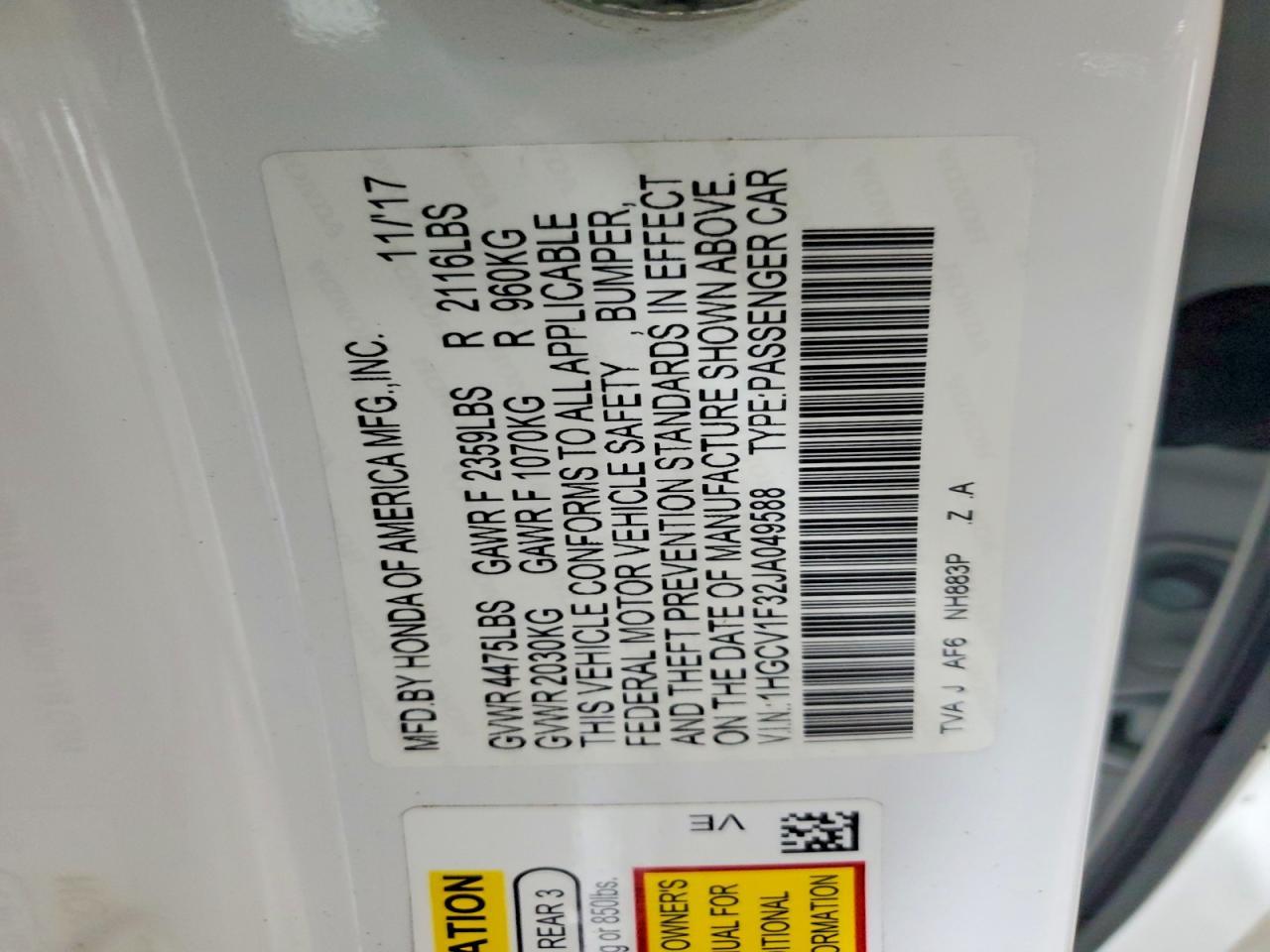 2018 HONDA ACCORD