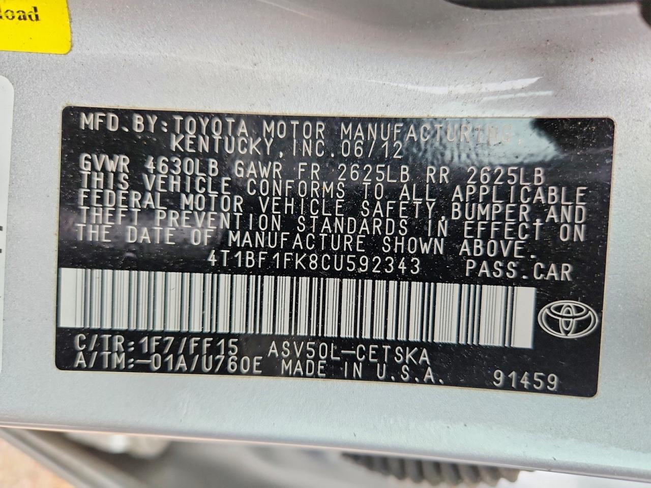2012 TOYOTA CAMRY