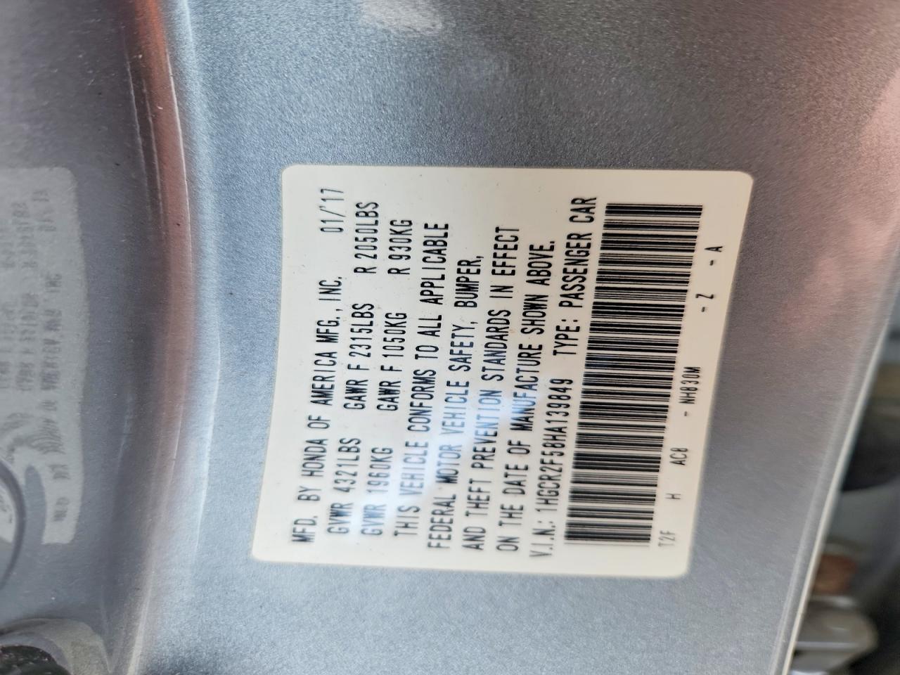 2017 HONDA ACCORD