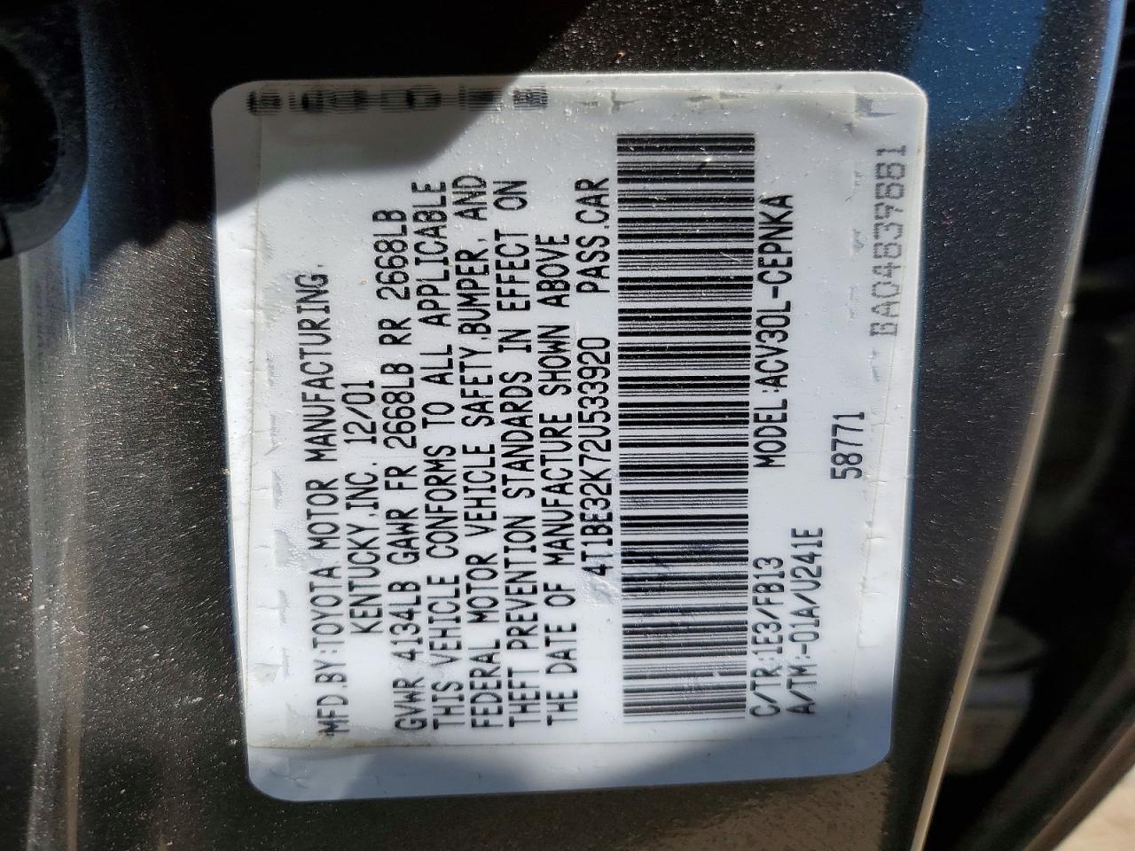 2002 TOYOTA CAMRY