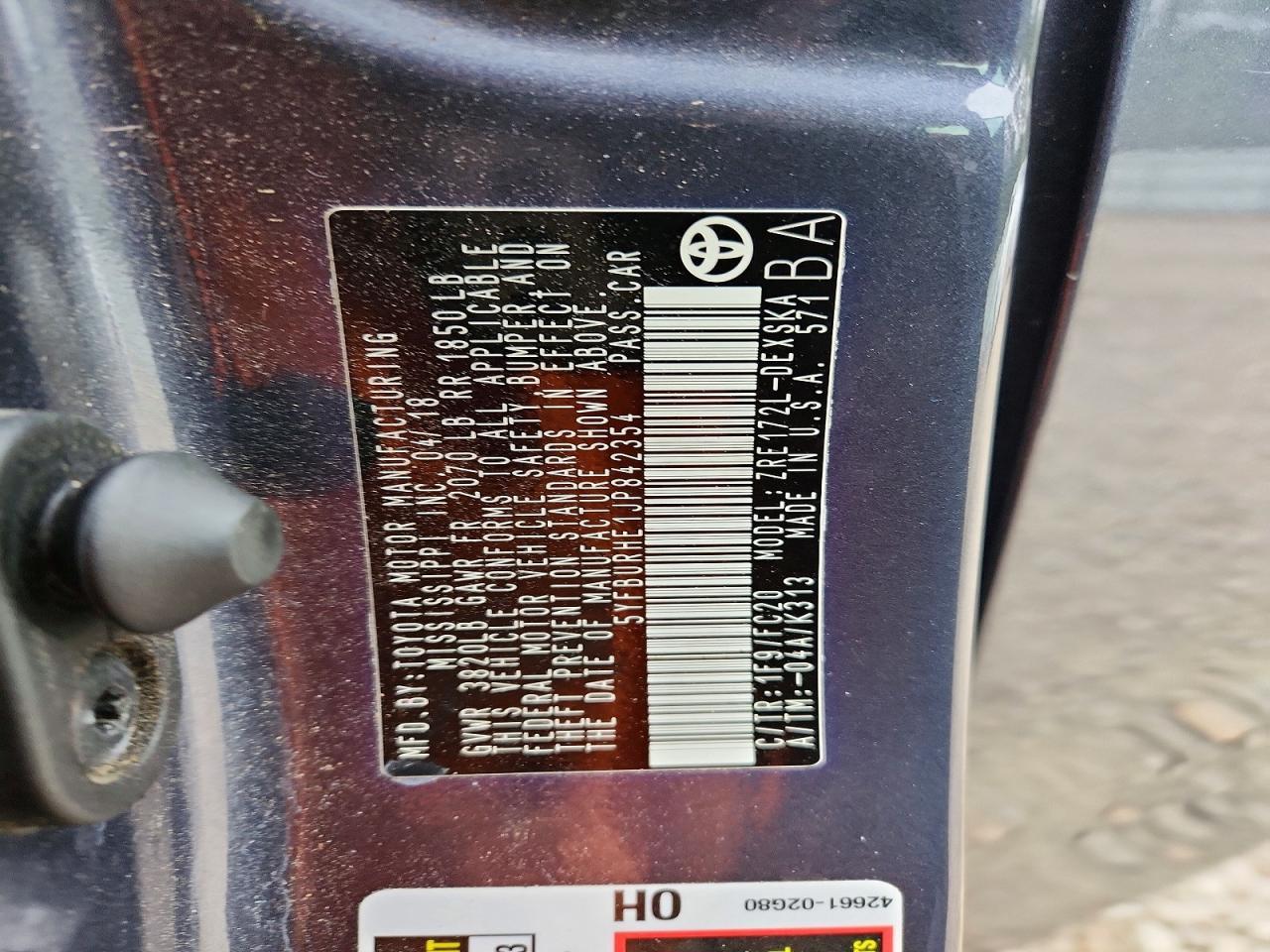 2018 TOYOTA COROLLA