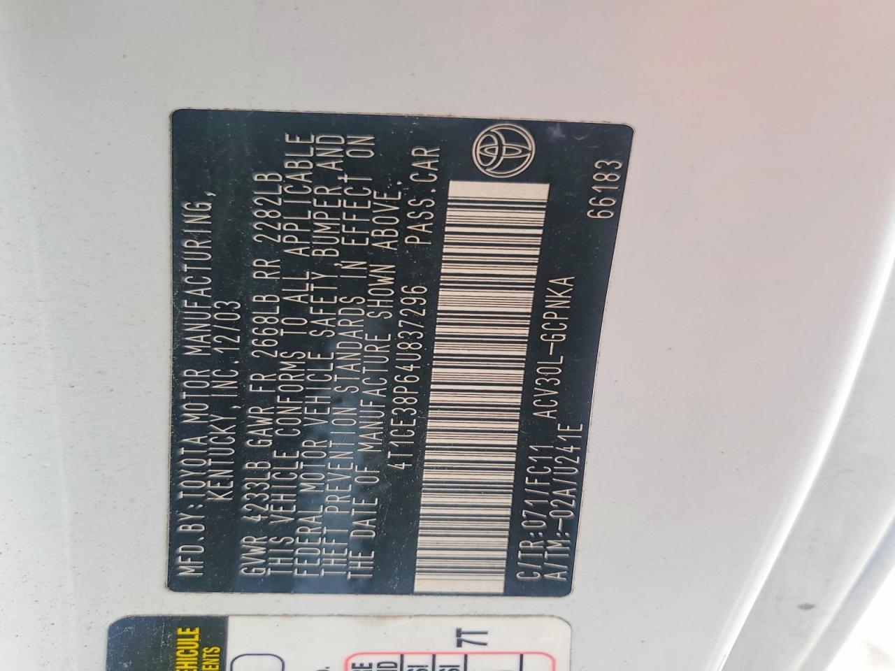 2004 TOYOTA CAMRY