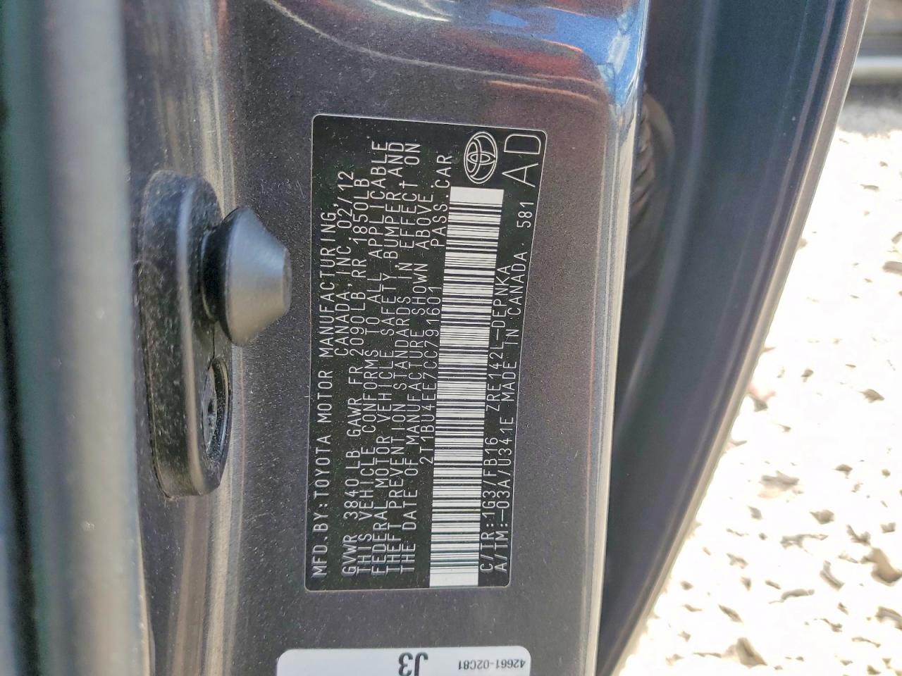 2012 TOYOTA COROLLA