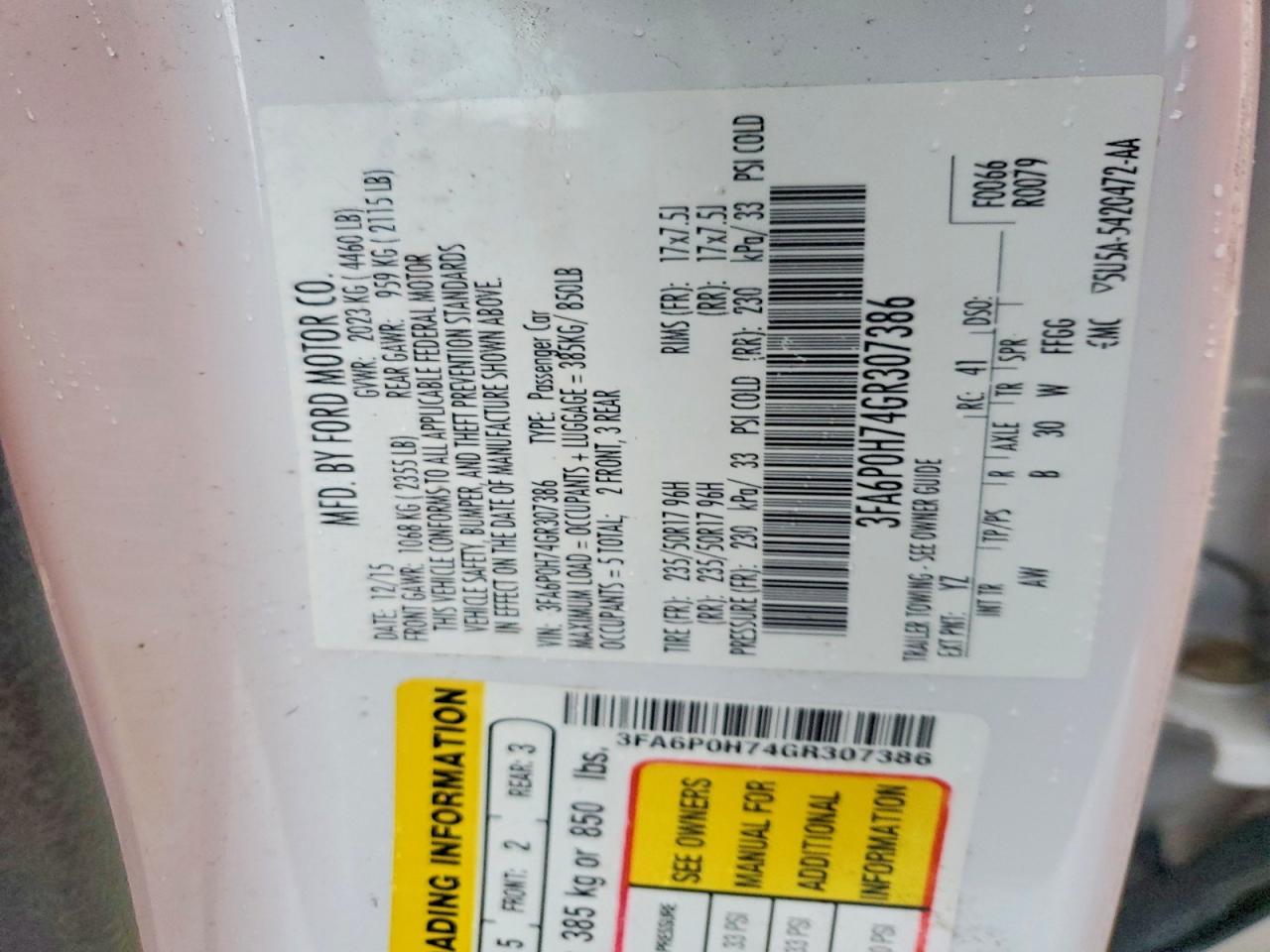 2016 FORD FUSION