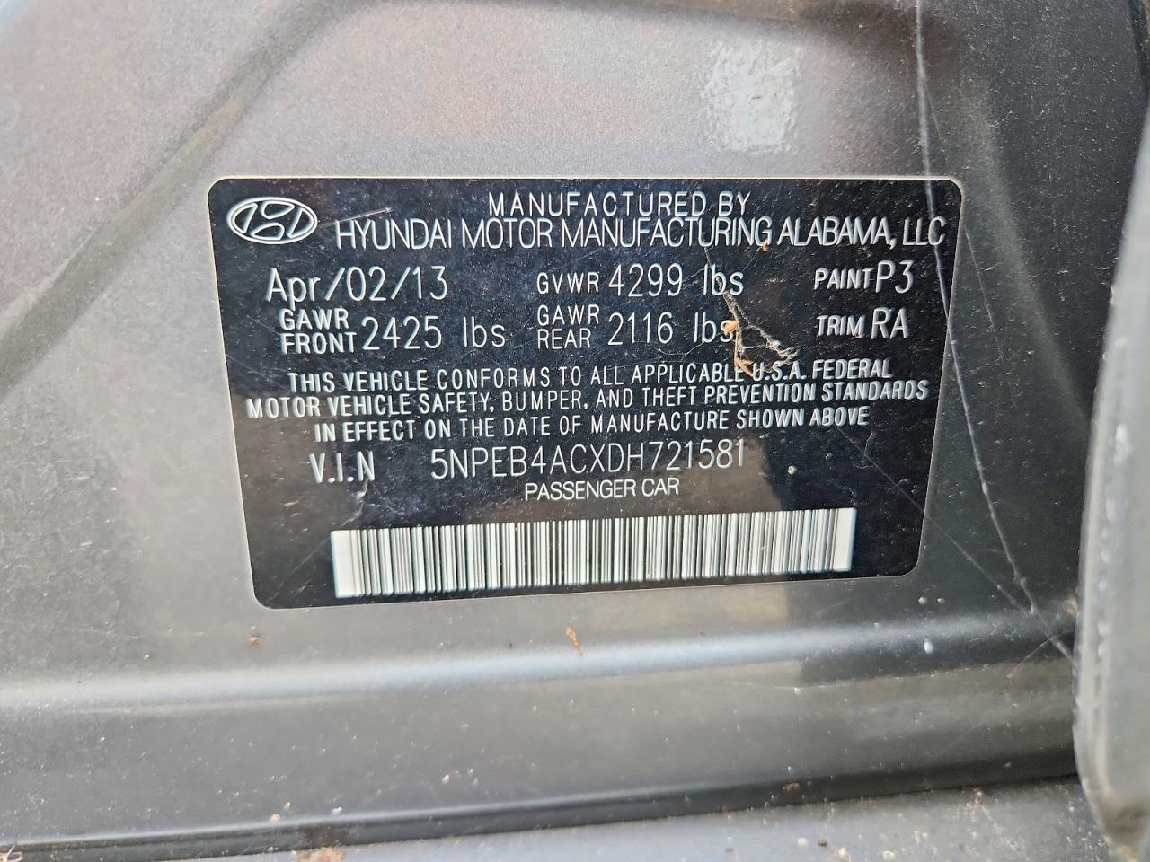 2013 HYUNDAI SONATA