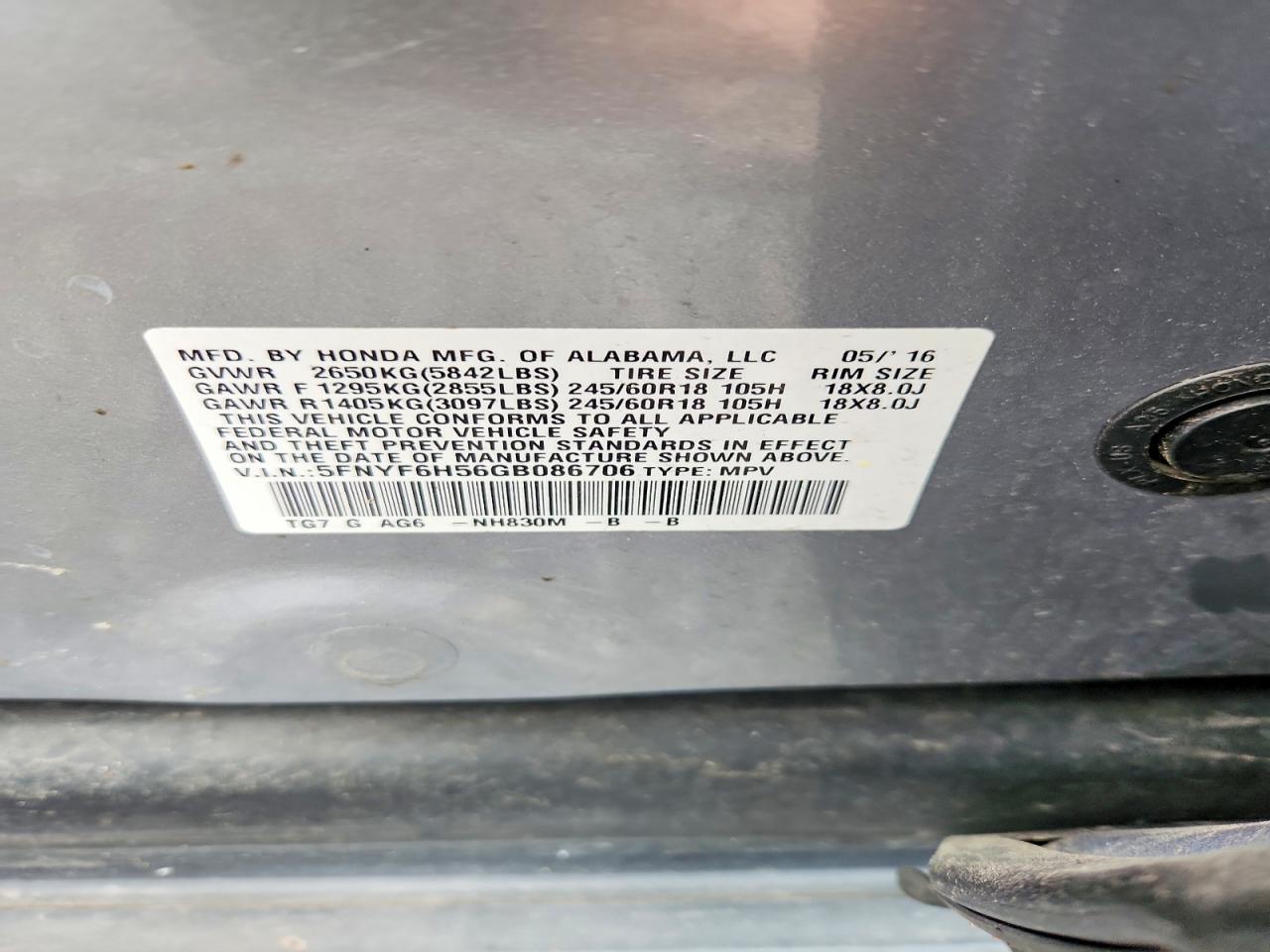 2016 HONDA PILOT