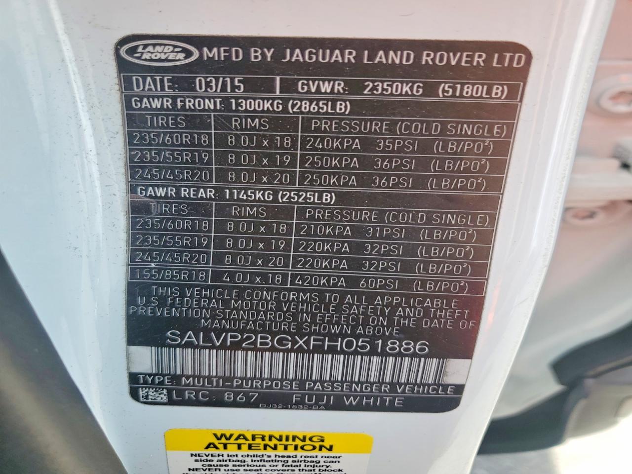 2015 LAND ROVER RANGE ROVER EVOQUE