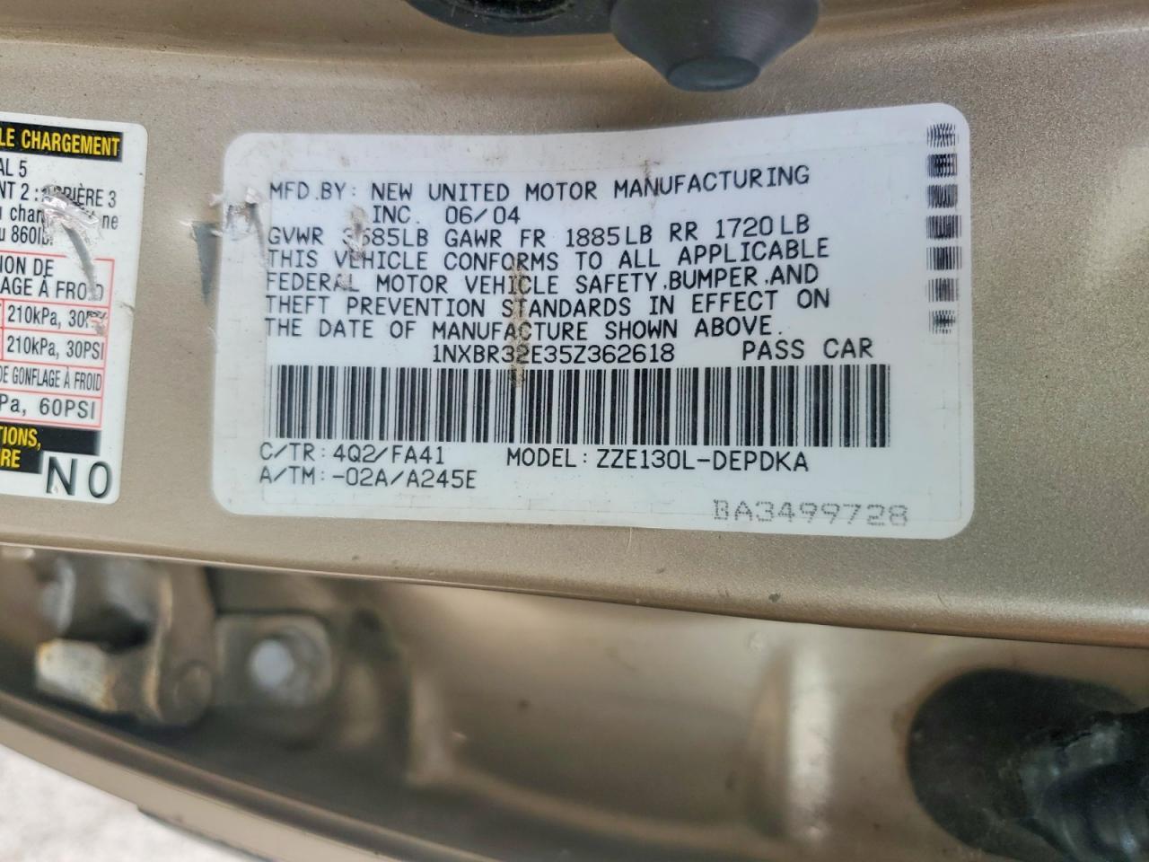 2005 TOYOTA COROLLA