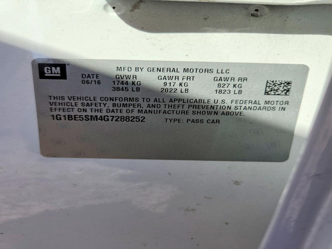 2016 CHEVROLET CRUZE