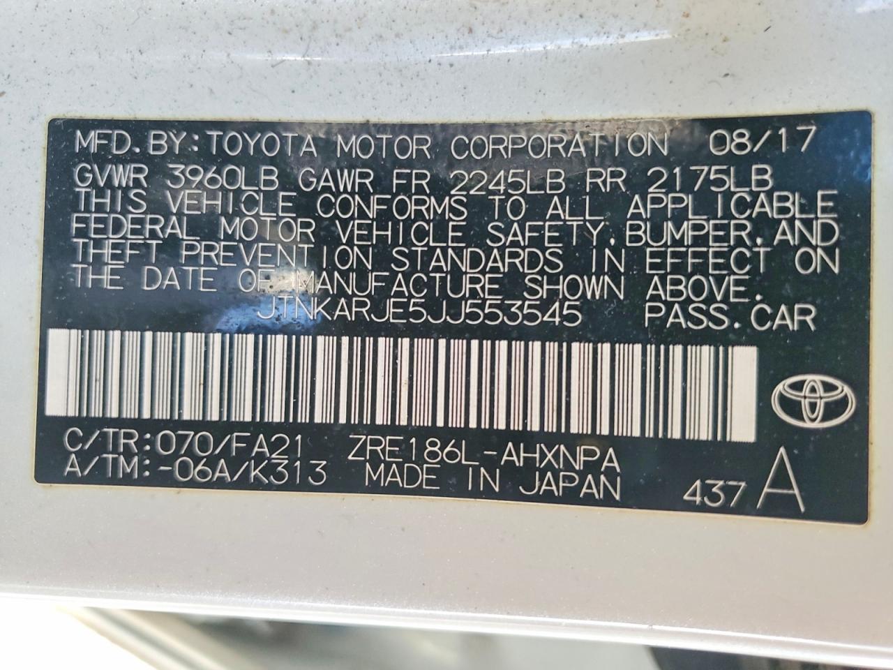 2018 TOYOTA COROLLA