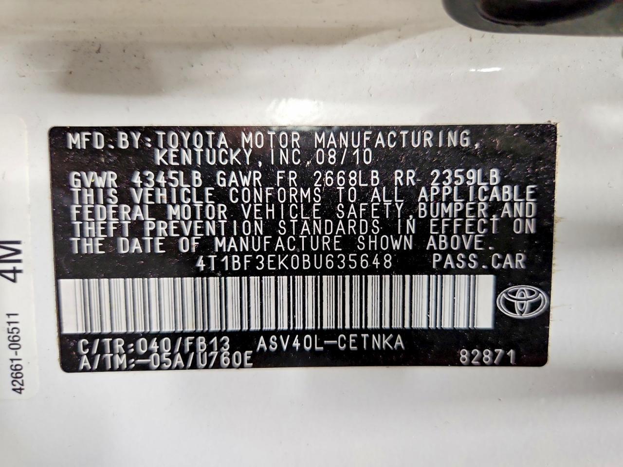 2011 TOYOTA CAMRY