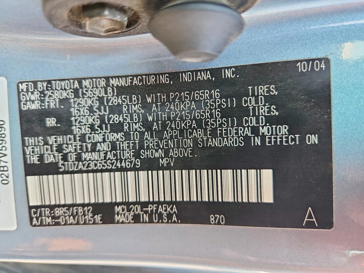 2005 TOYOTA SIENNA