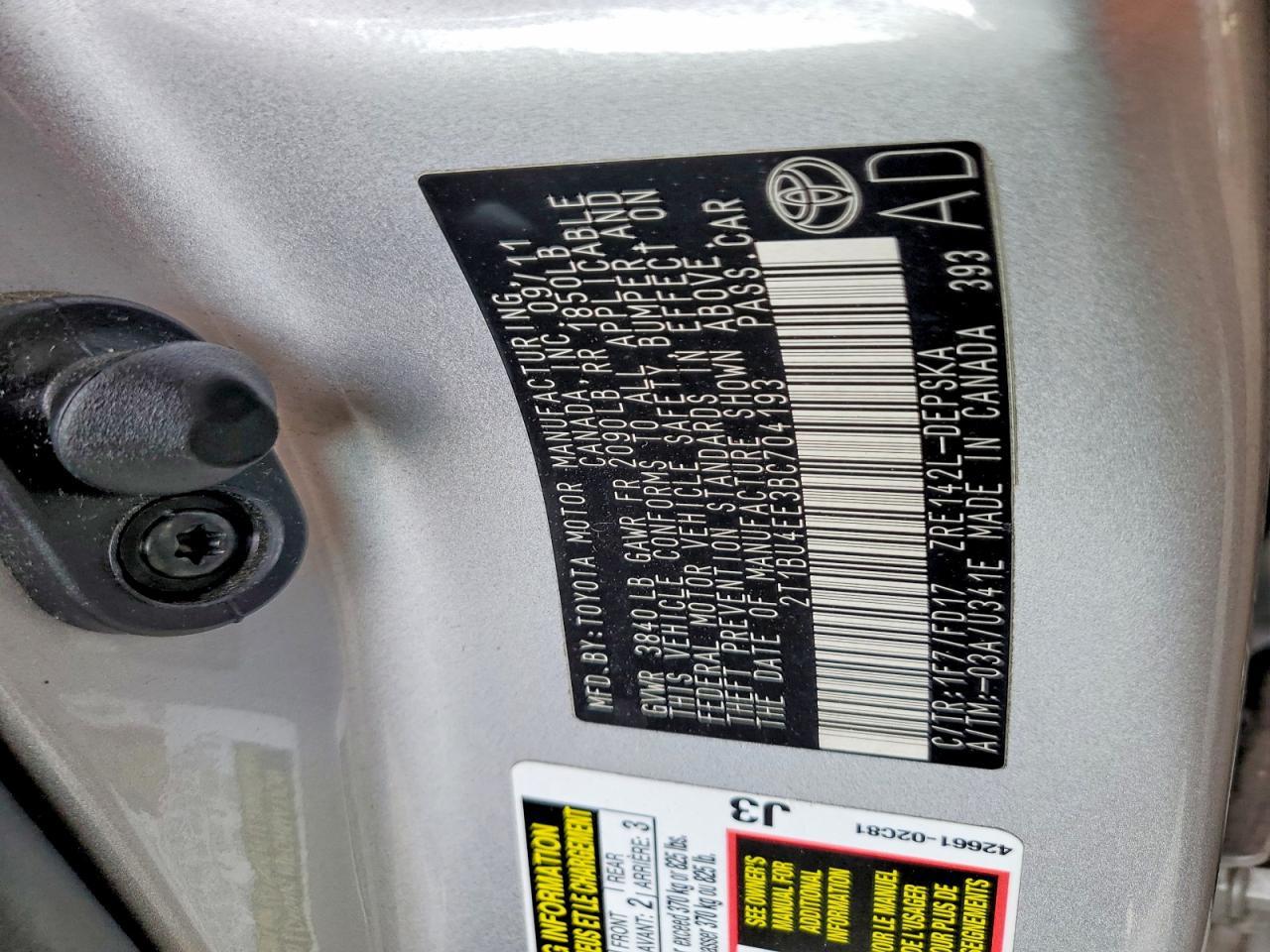 2011 TOYOTA COROLLA