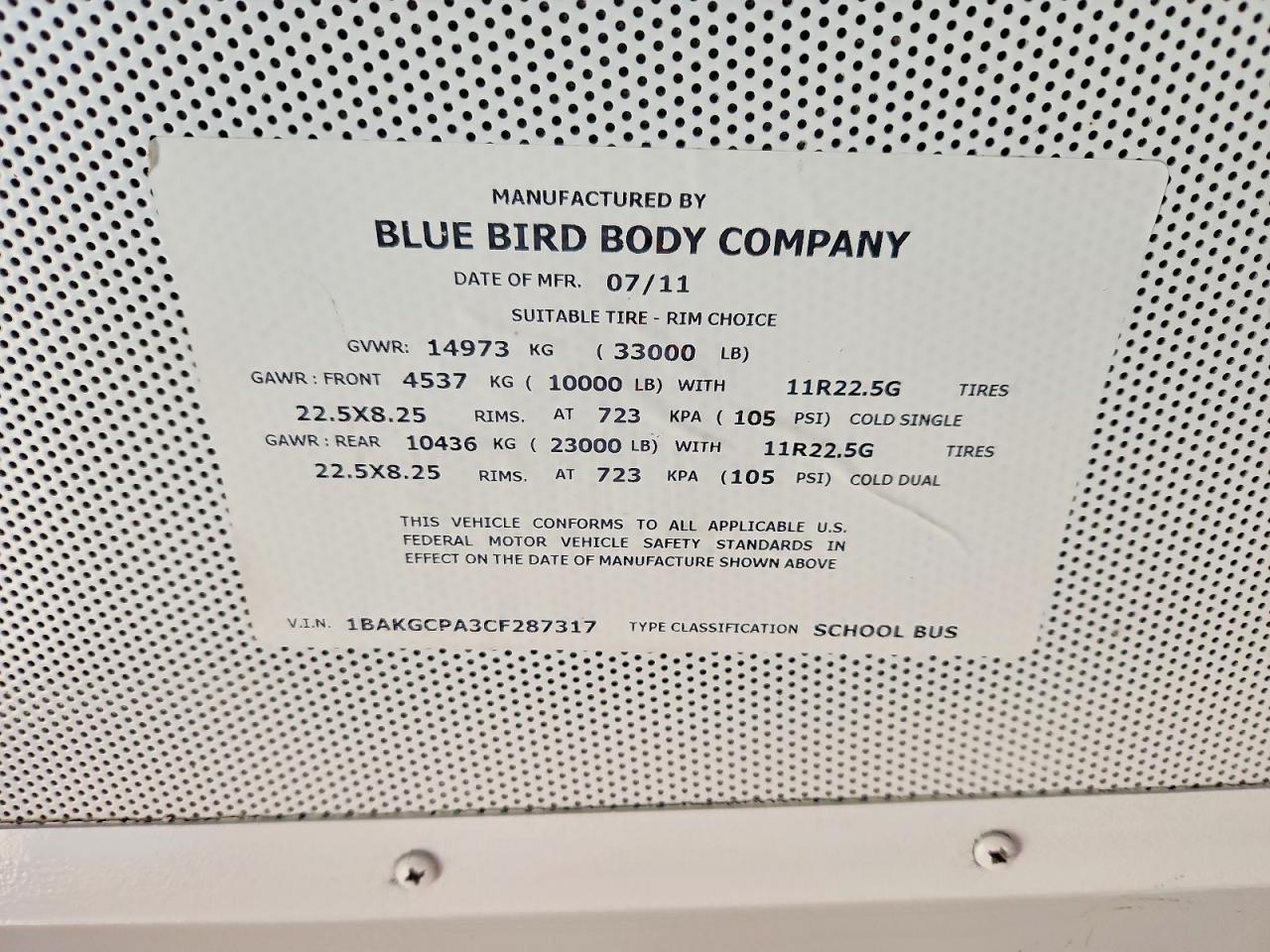 2012 BLUEBIRD Vision