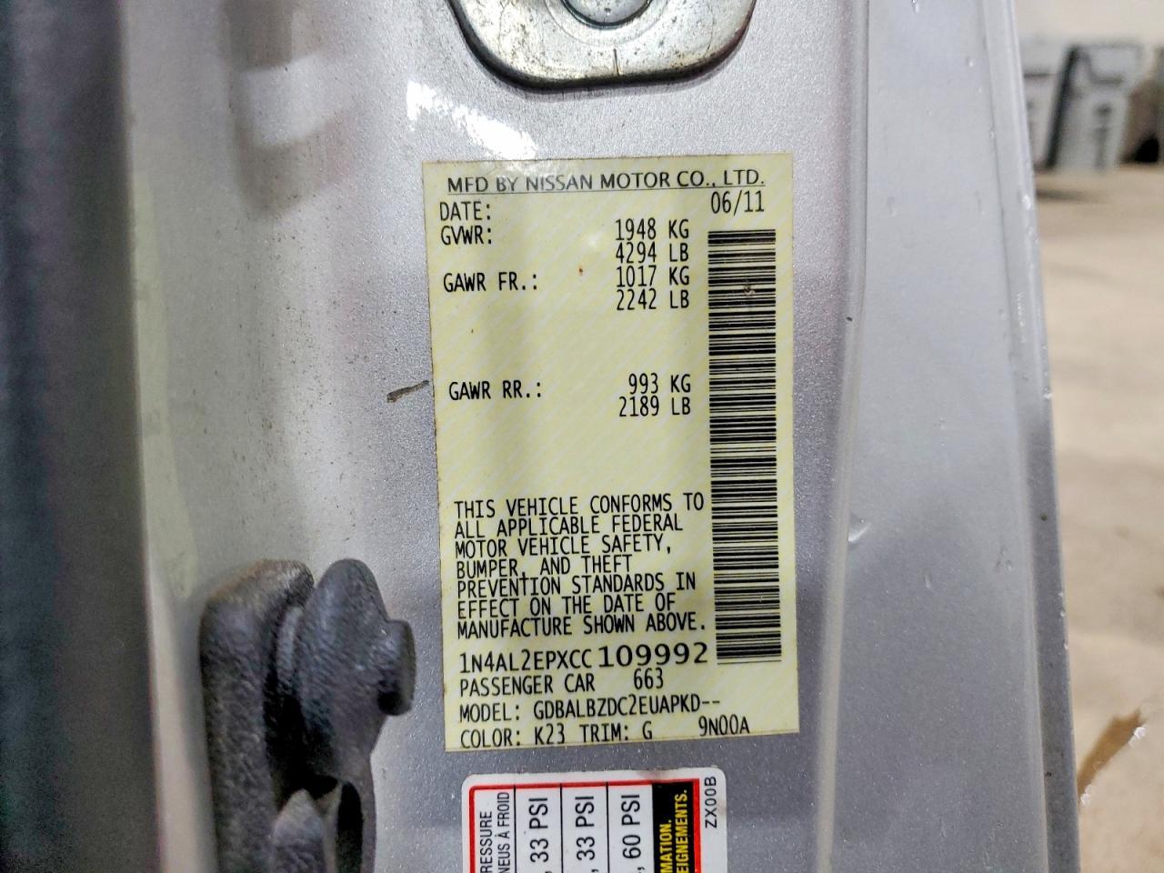 2012 NISSAN ALTIMA