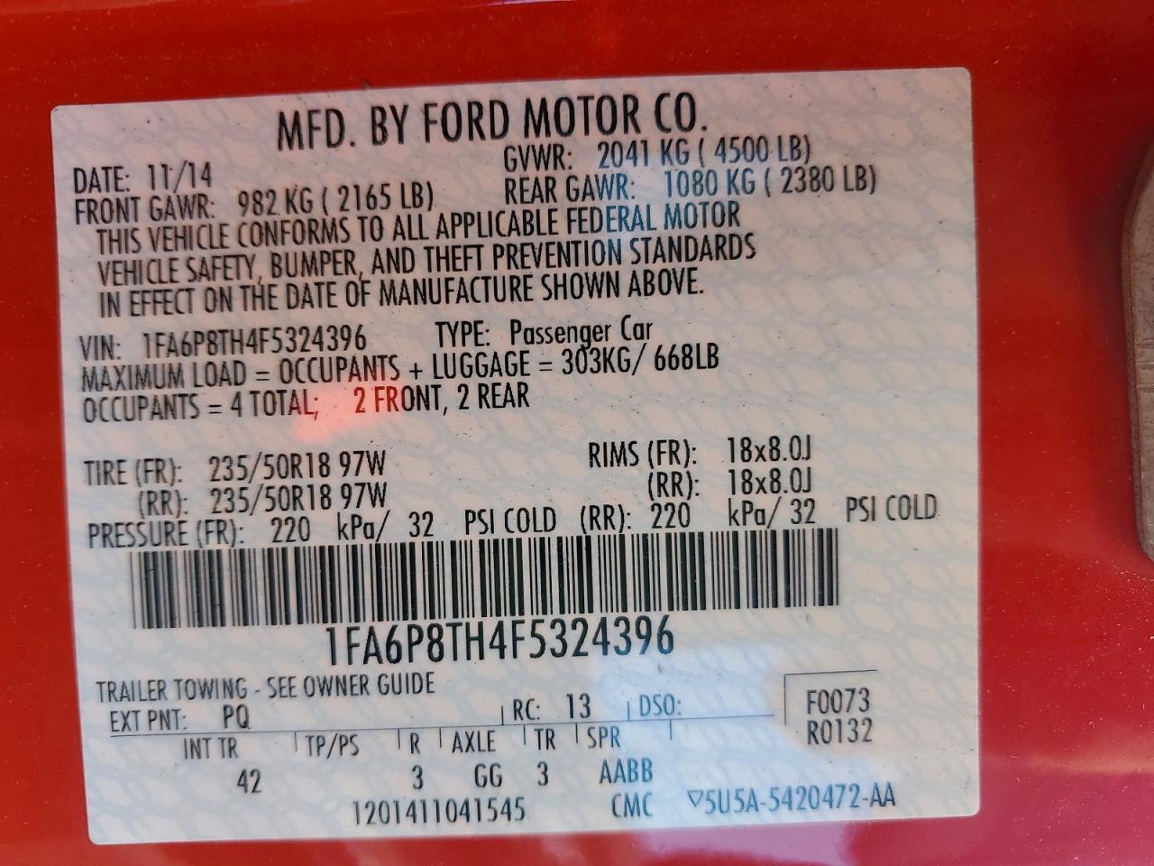 2015 FORD MUSTANG