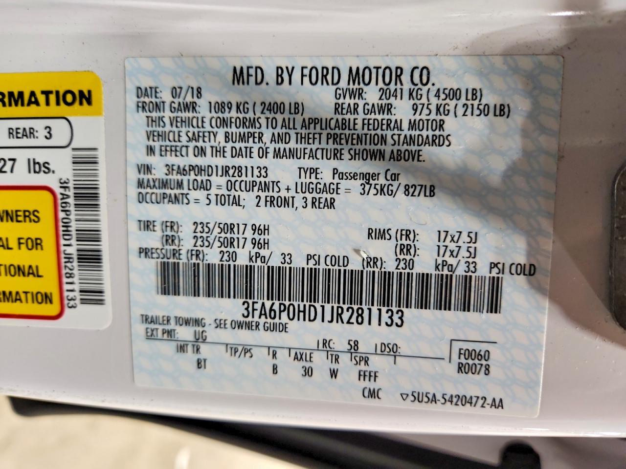 2018 FORD FUSION