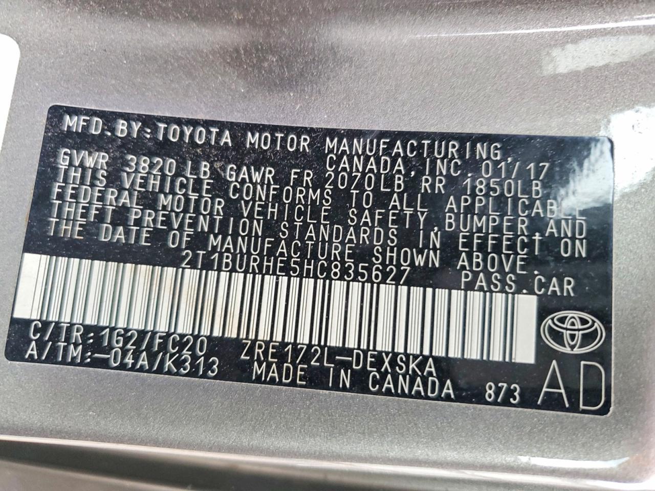 2017 TOYOTA COROLLA