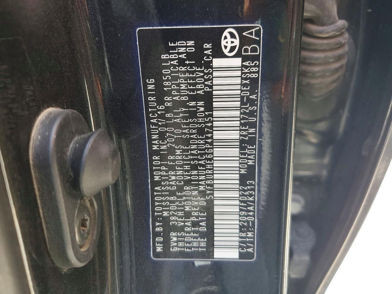 2016 TOYOTA COROLLA