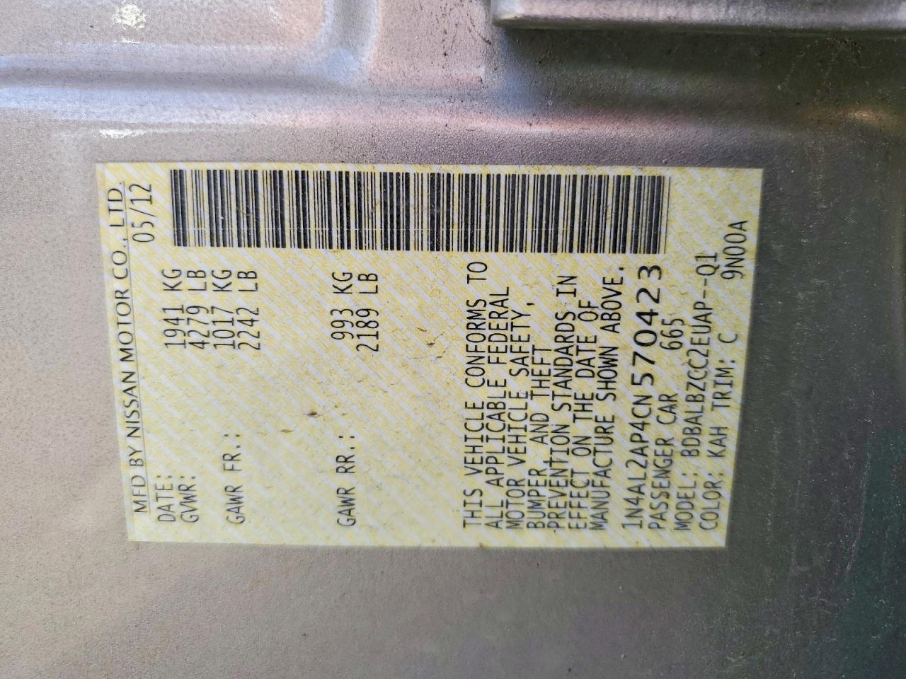 2012 NISSAN ALTIMA