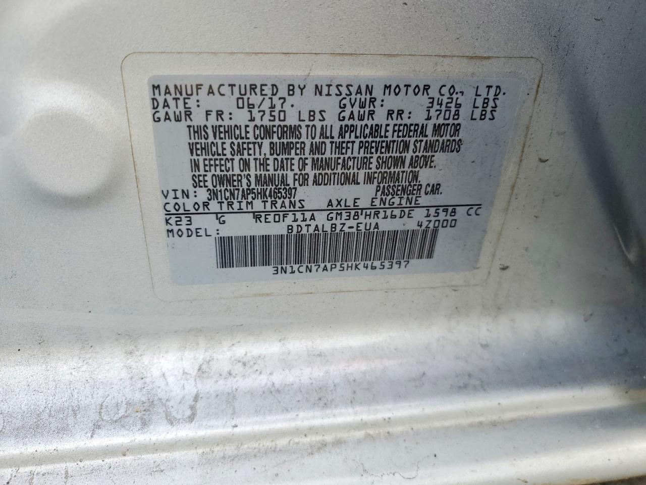 2017 NISSAN VERSA