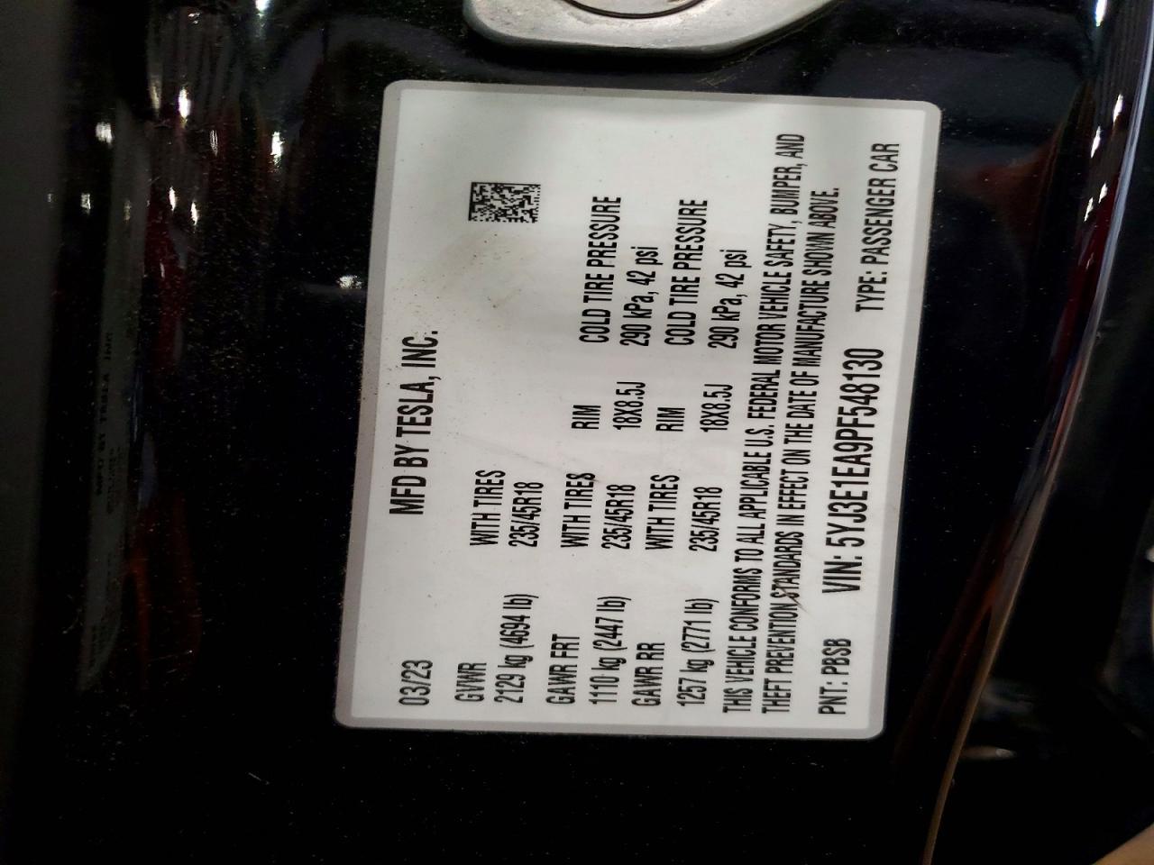 2023 TESLA MODEL 3
