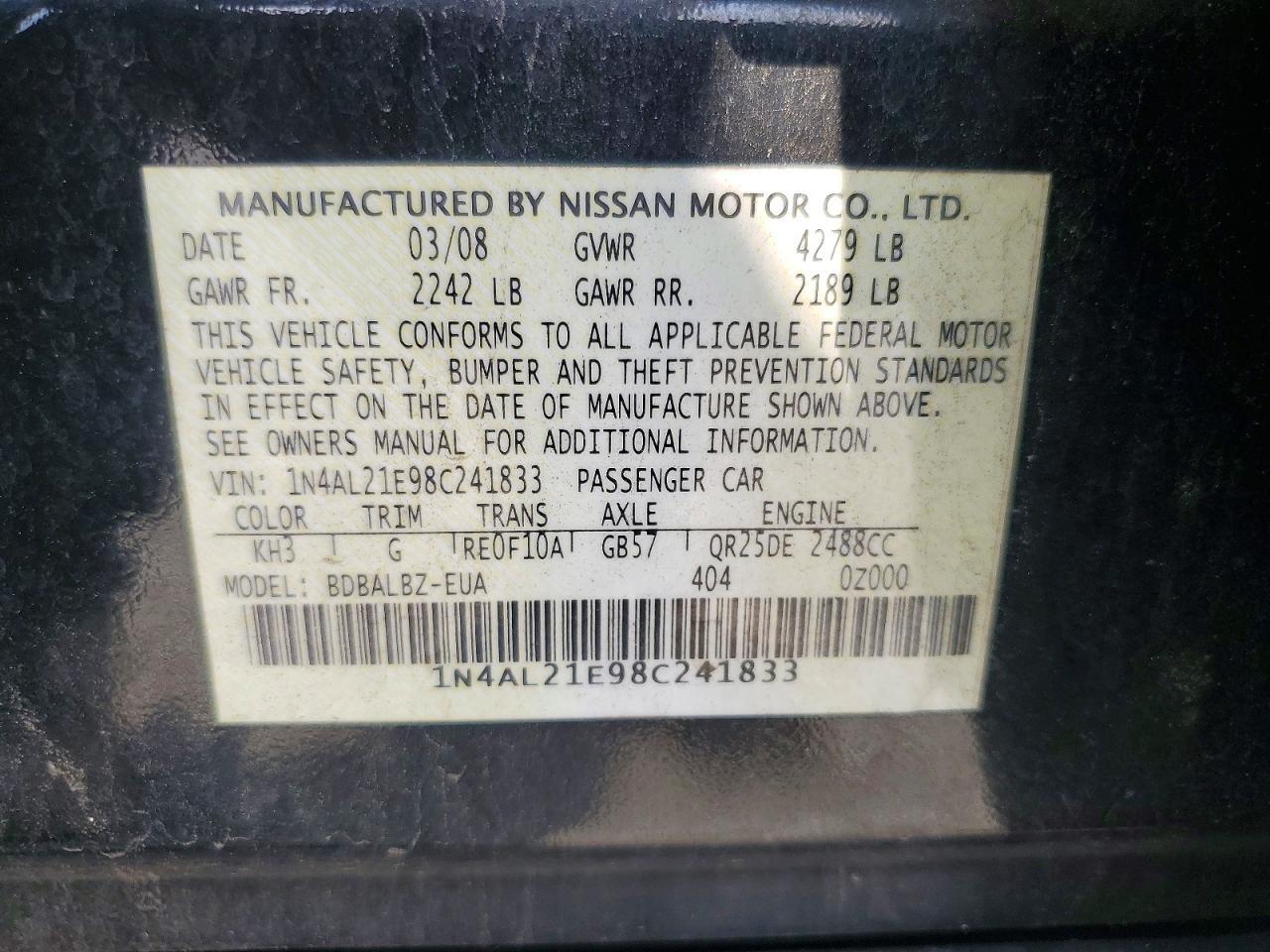 2008 NISSAN ALTIMA