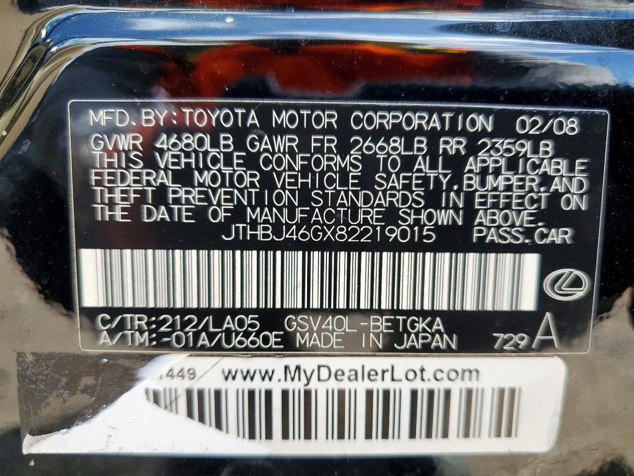 2008 LEXUS ES 350