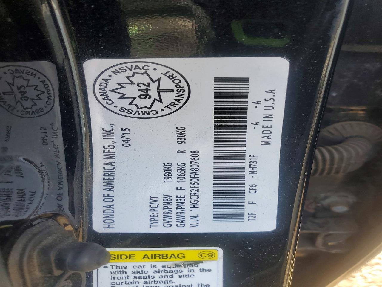 2015 HONDA ACCORD
