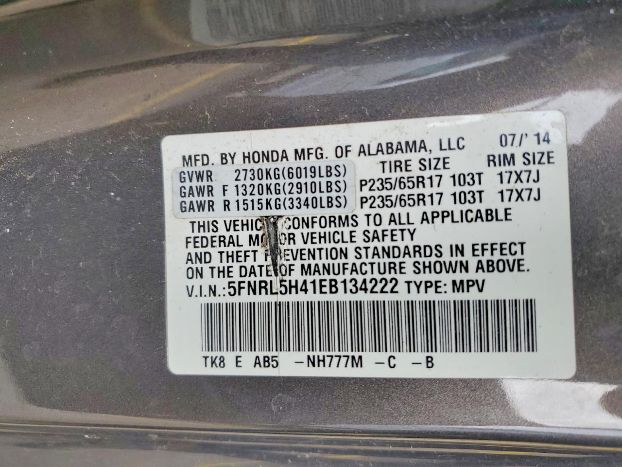 2014 HONDA ODYSSEY