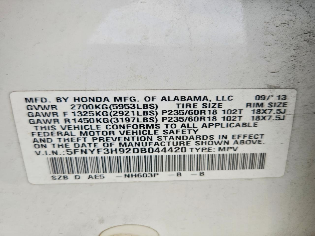 2013 HONDA PILOT