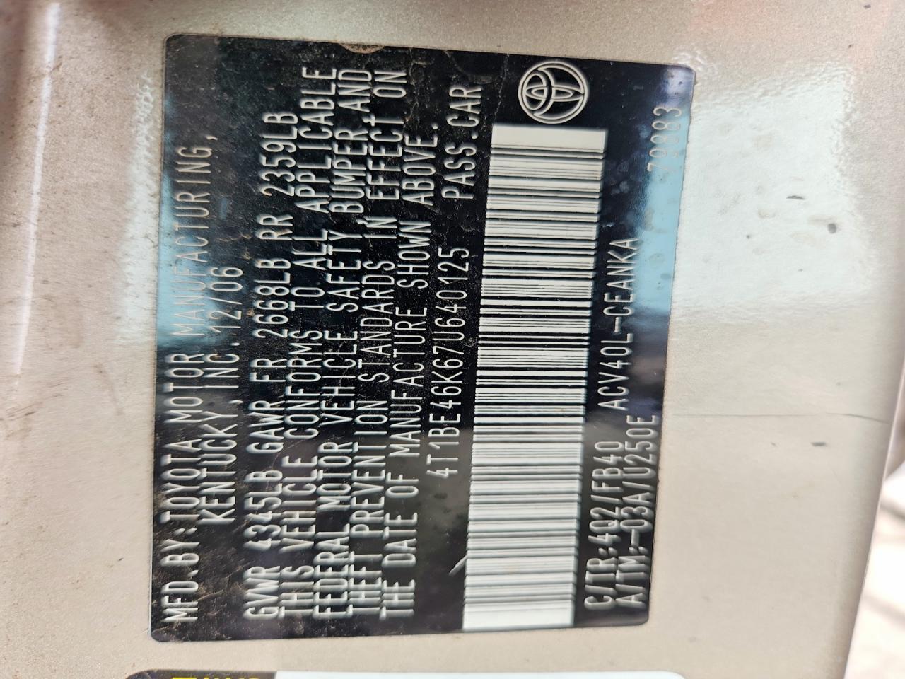 2007 TOYOTA CAMRY