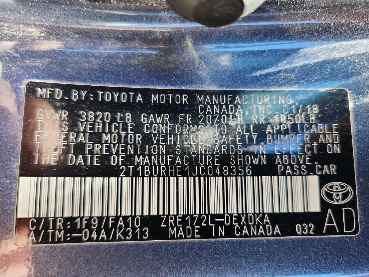 2018 TOYOTA COROLLA