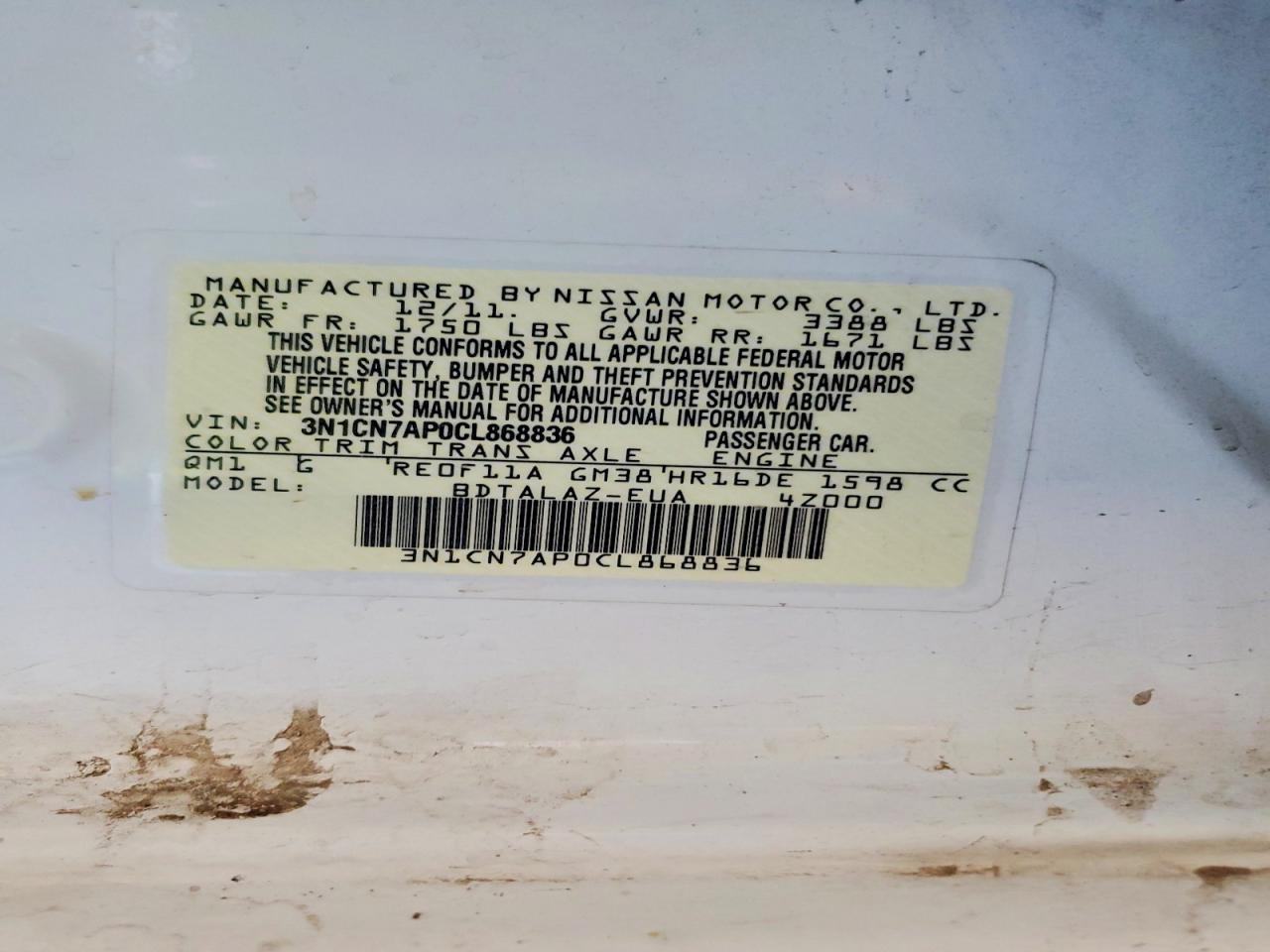 2012 NISSAN VERSA